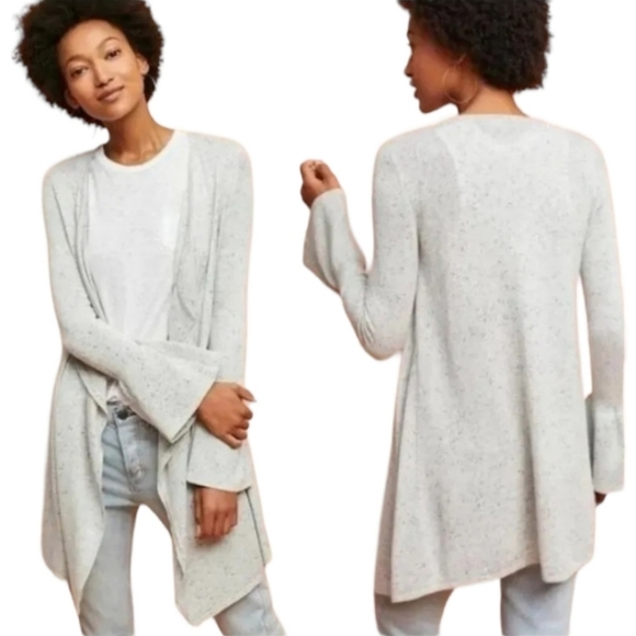 💀Moth Lyra Bell Sleeve Waterfall Cardigan/Sweater in Light Speckled Grey - Picture 1 of 16